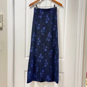 Vintage Whimsigoth Sparkly Floral Maxi Skirt Blue Black– M